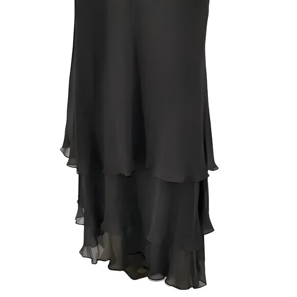 CMV Tiered Black Nude Lace Chiffon Sequin Tiered Cocktail Evening Gown Dress S 4 - Picture 5 of 7